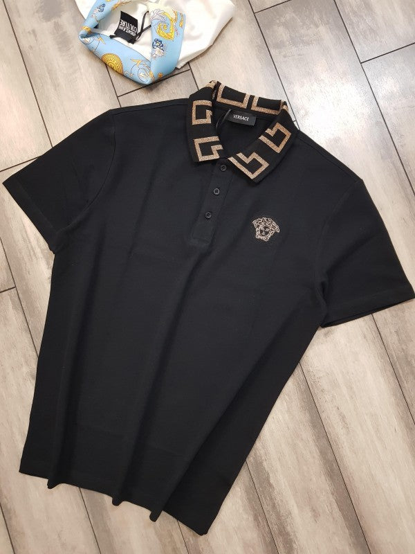 VERSACE COUTURE BLACK EMBROIDERY LOGO DESIGNER IMPORTED POLO T-SHIRT Urban Classics Store