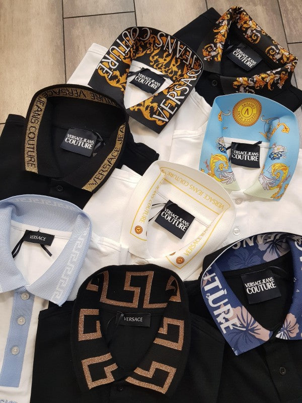 VERSACE COUTURE BLACK EMBROIDERY LOGO DESIGNER IMPORTED POLO T-SHIRT Urban Classics Store