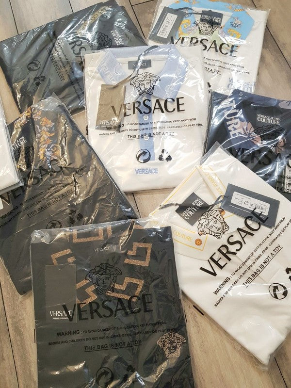 VERSACE COUTURE BLACK EMBROIDERY LOGO DESIGNER IMPORTED POLO T-SHIRT Urban Classics Store