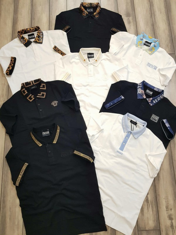 VERSACE COUTURE BLACK EMBROIDERY LOGO DESIGNER IMPORTED POLO T-SHIRT Urban Classics Store