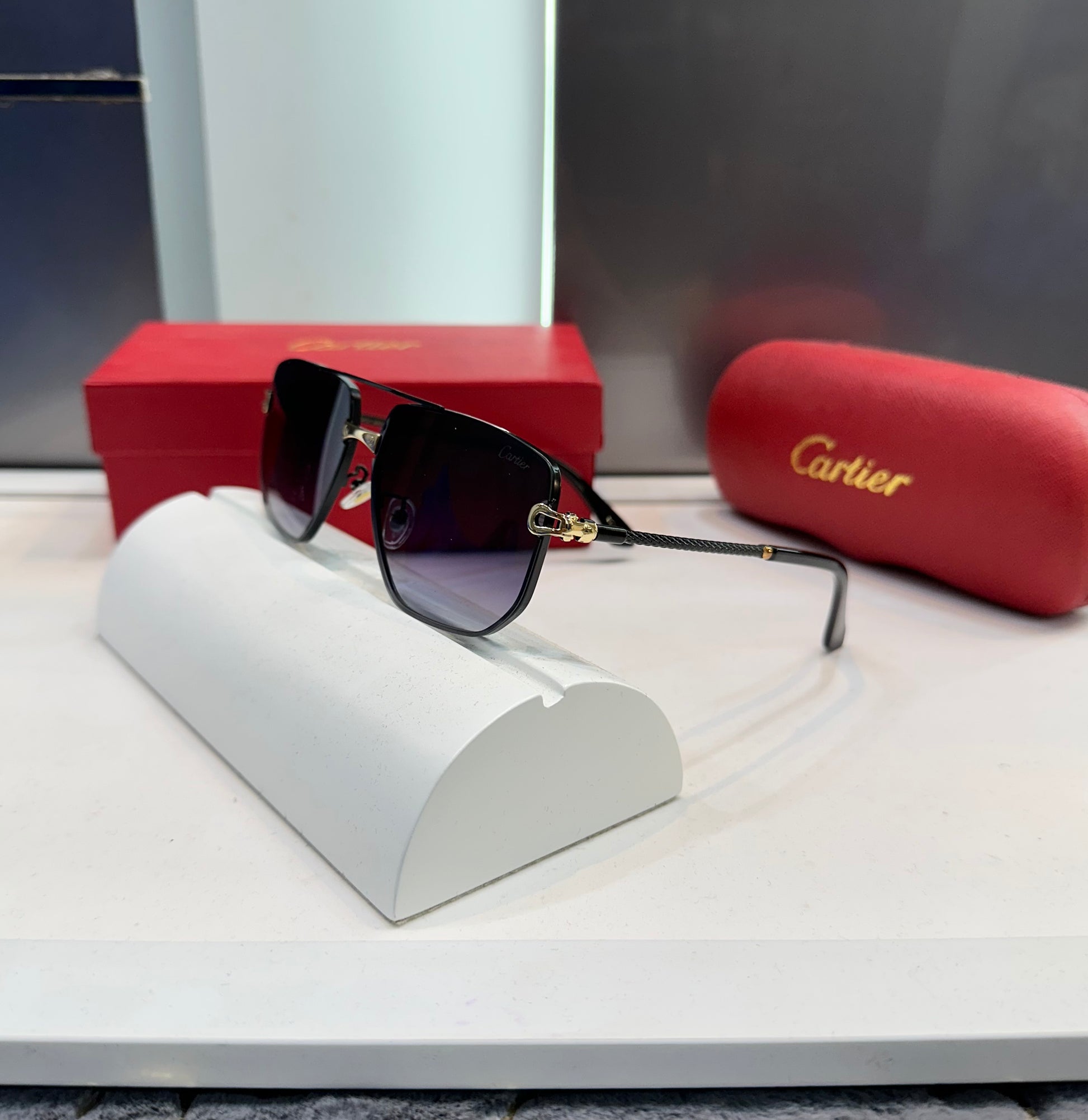 CARTIER PURPLE LENS BLACK FRAME SHADE SUNGLASS WITH OG BOX Urban Classics Store