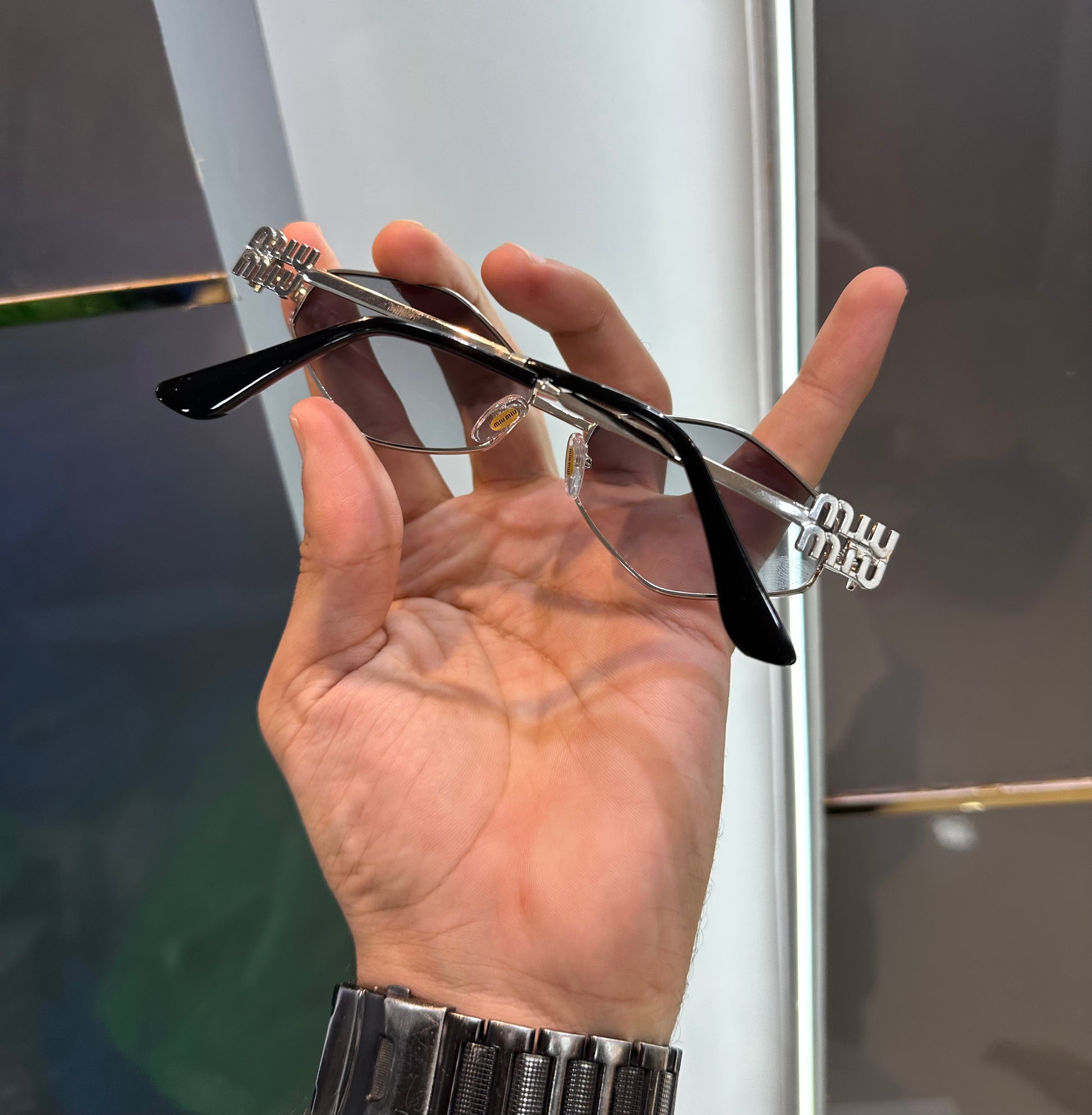 MIU MIU SILVER PREMIUM SUNGLASSES LOGO MONOGRAM WITH OG BOX Urban Classics Store