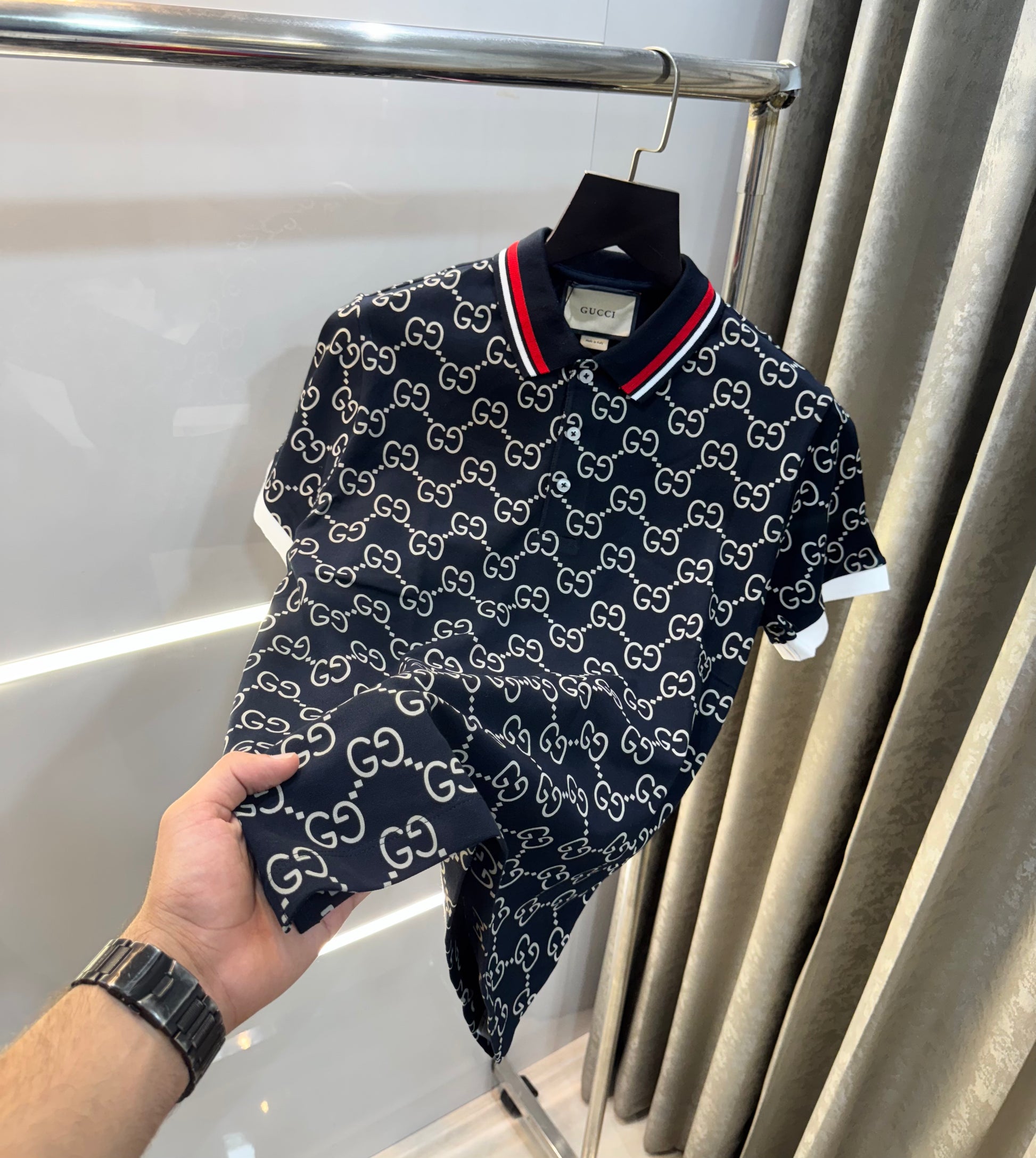 GUCCI NAVY BLUE DESIGNER PREMIUM IMPORTED POLO T-SHIRT Urban Classics Store