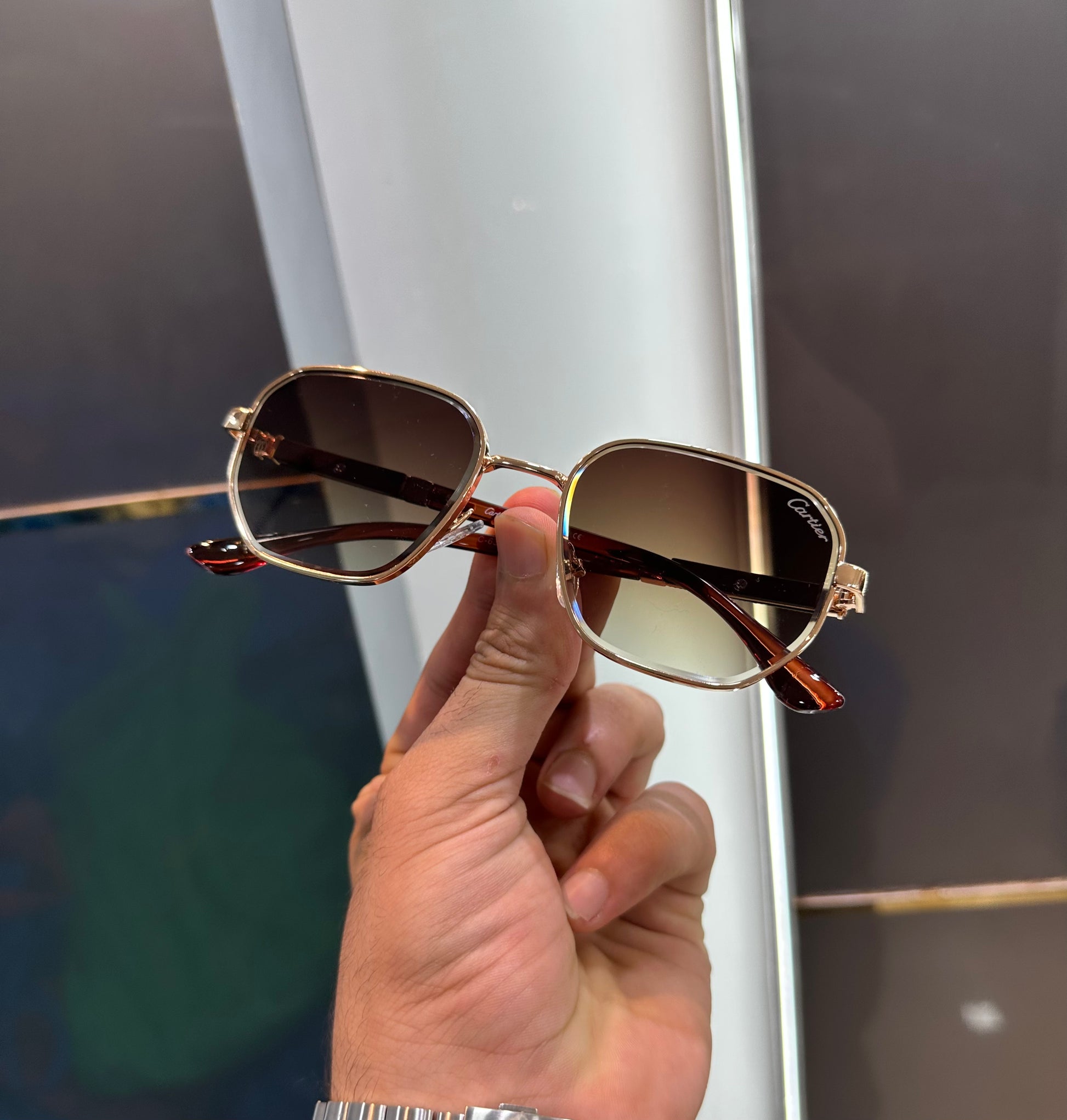 CARTIER SQUARE BROWN SUNGLASSES WITH OG BOX Urban Classics Store