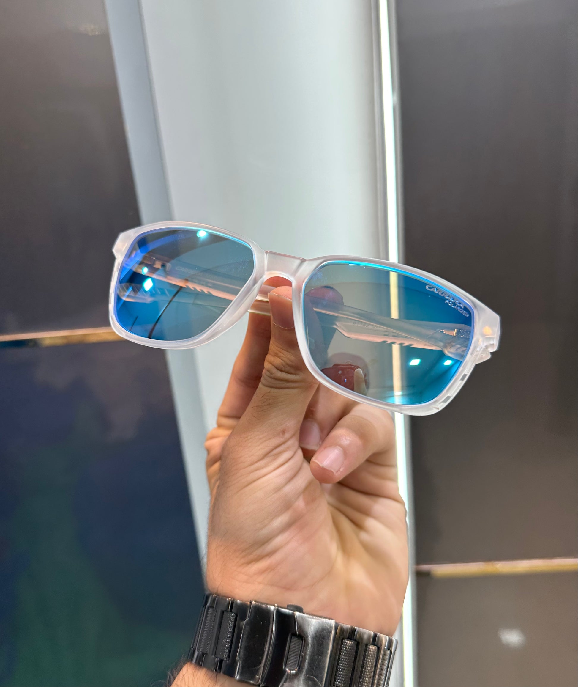 CARRERA TRANSPARENT WHITE PREMIUM SUNGLASSES !! BLUE 🔵 SERIES !! WITH OG BOX Urban Classics Store