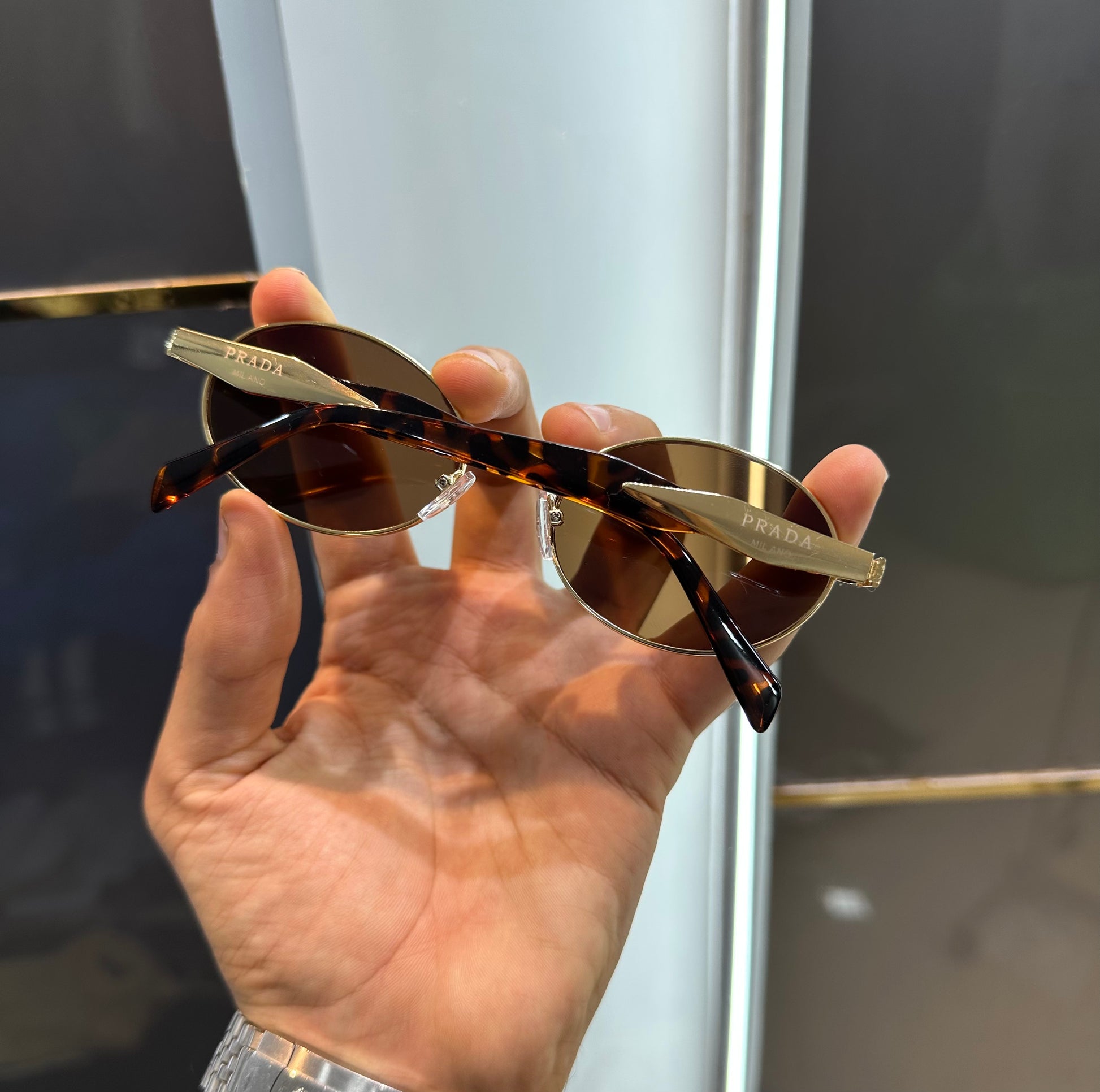 PRADA LUXURY SUNGLASS BROWN WITH GOLD BLACK FRAME WITH OG KIT Urban Classics Store