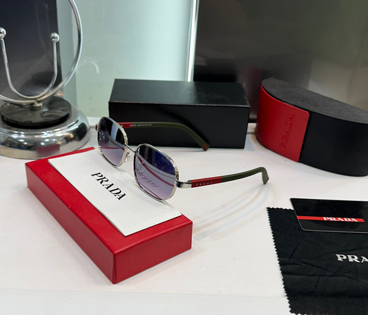 PRADA MILANO - RECTANGLE BLACK FRAME SILVER-TONE SUNGLASSES WITH OG KIT Urban Classics Store