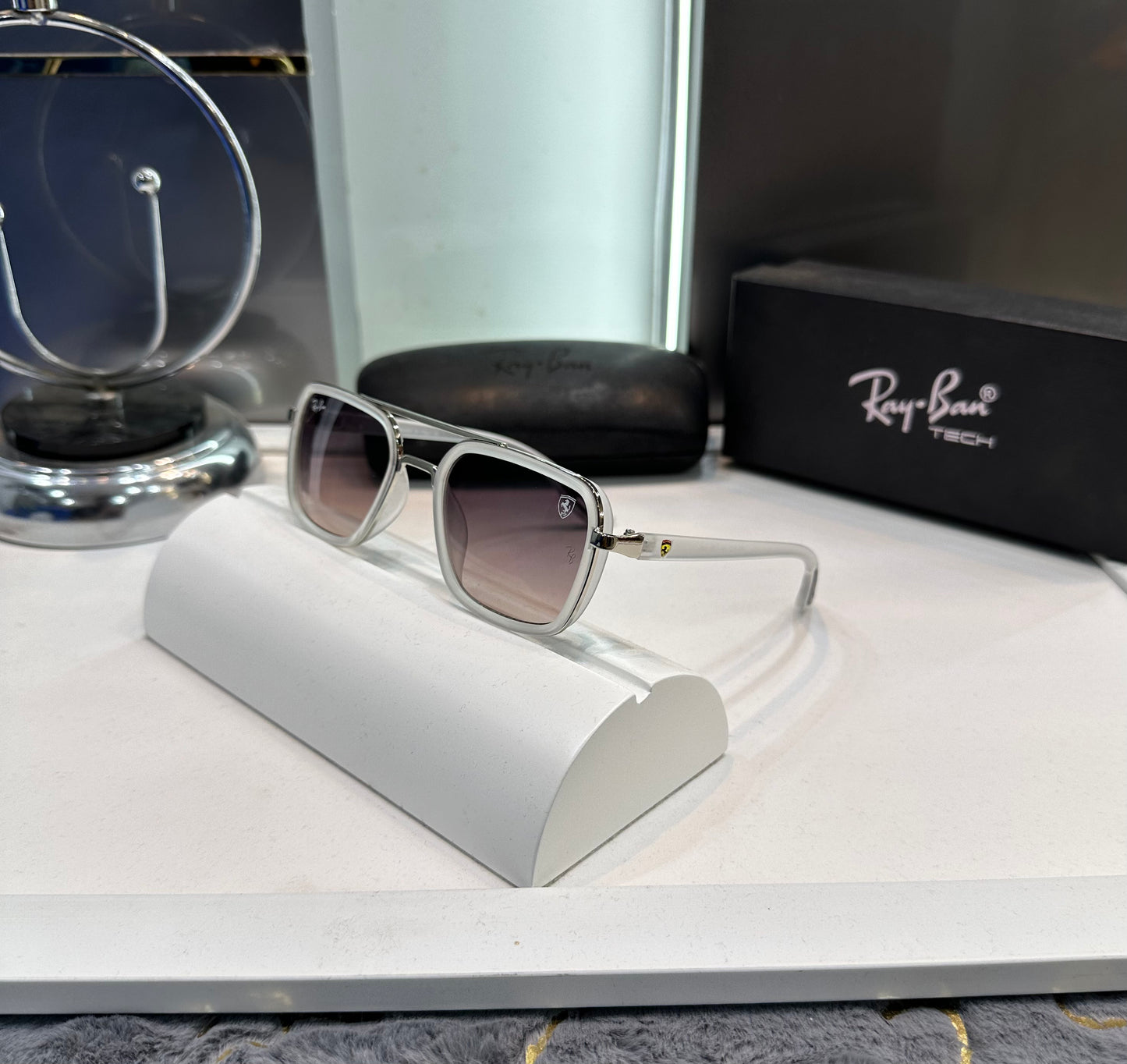 RAY BAN WHITE FRAME FERRARI EDITION SUNGLASS WITH OG BOX Urban Classics Store