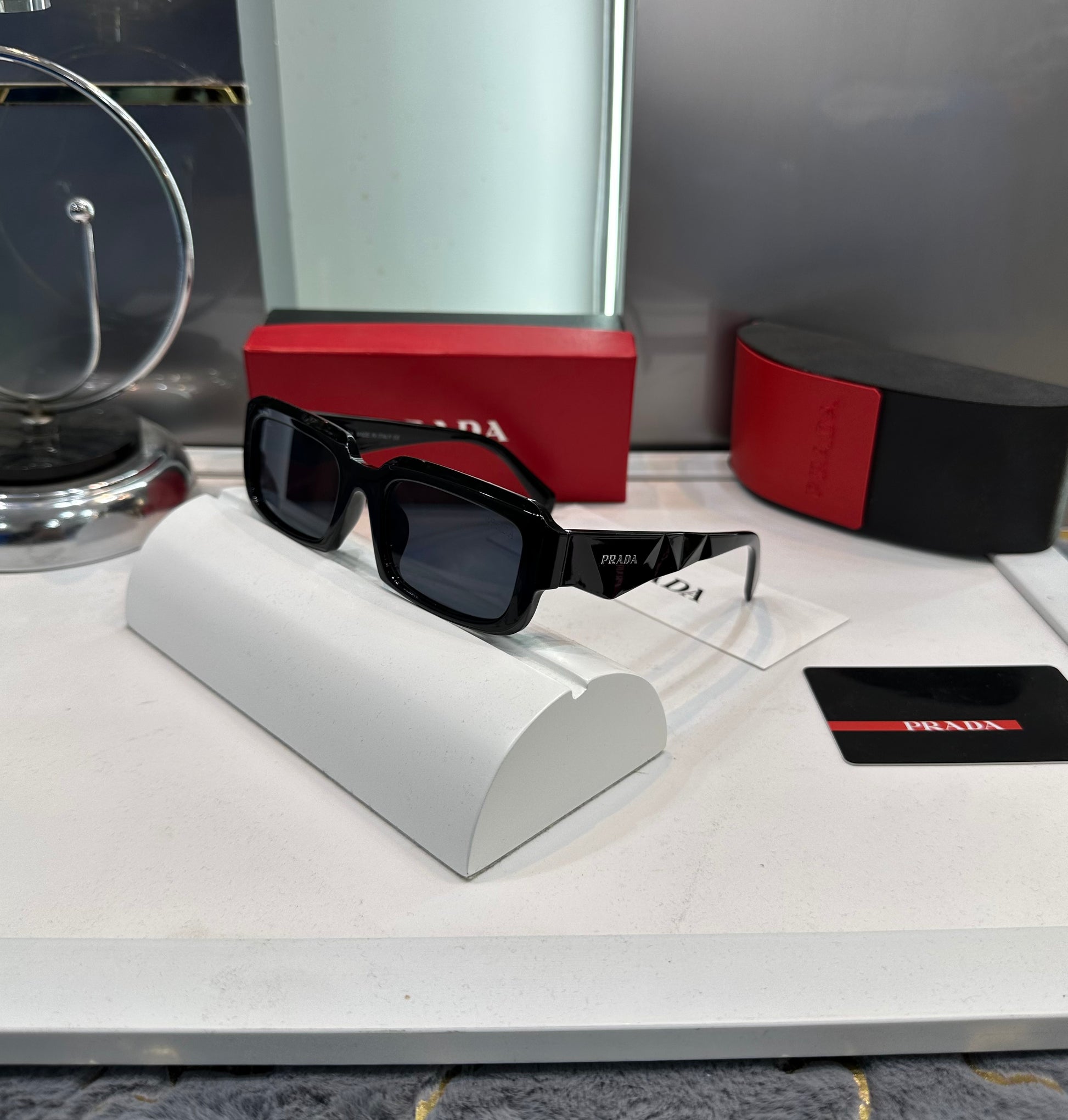 PRADA MILANO RECTANGLE BLACK FRAME SUNGLASSES WITH OG KIT Urban Classics Store