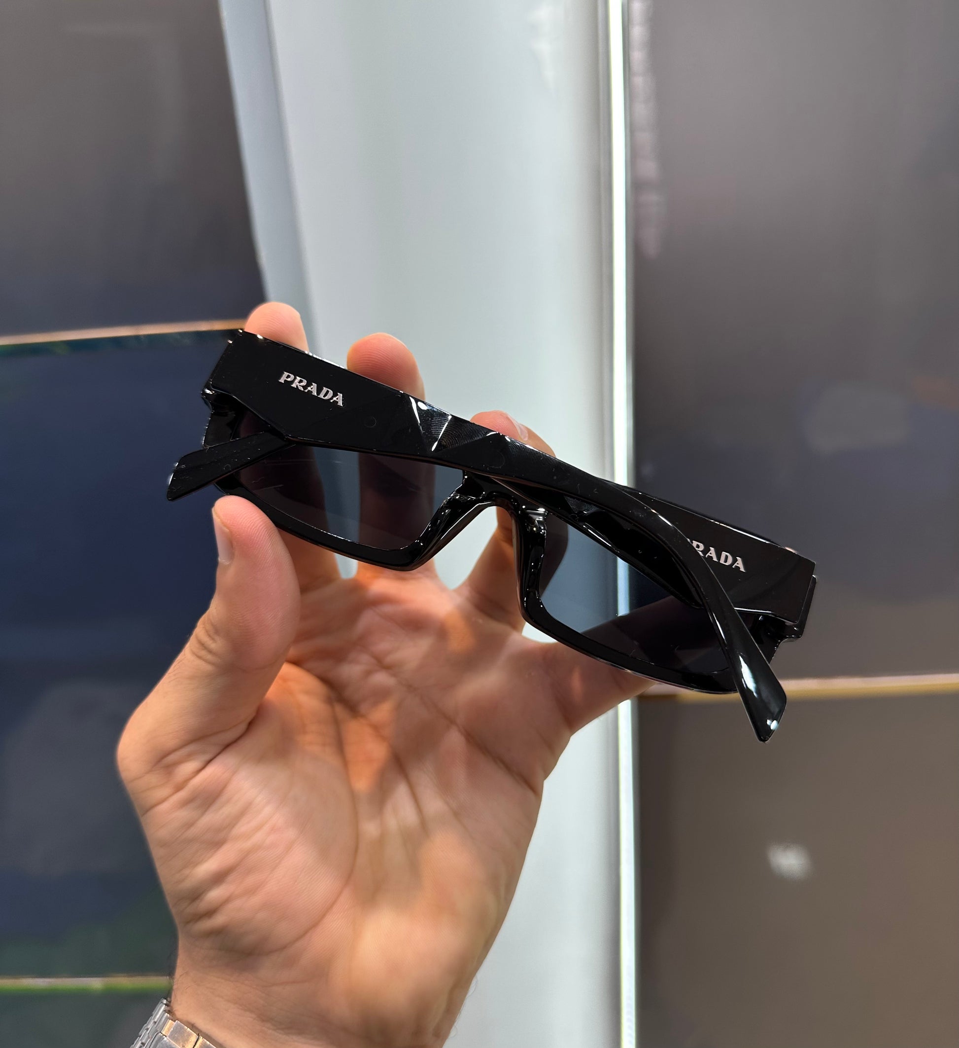 PRADA MILANO RECTANGLE BLACK FRAME SUNGLASSES WITH OG KIT Urban Classics Store