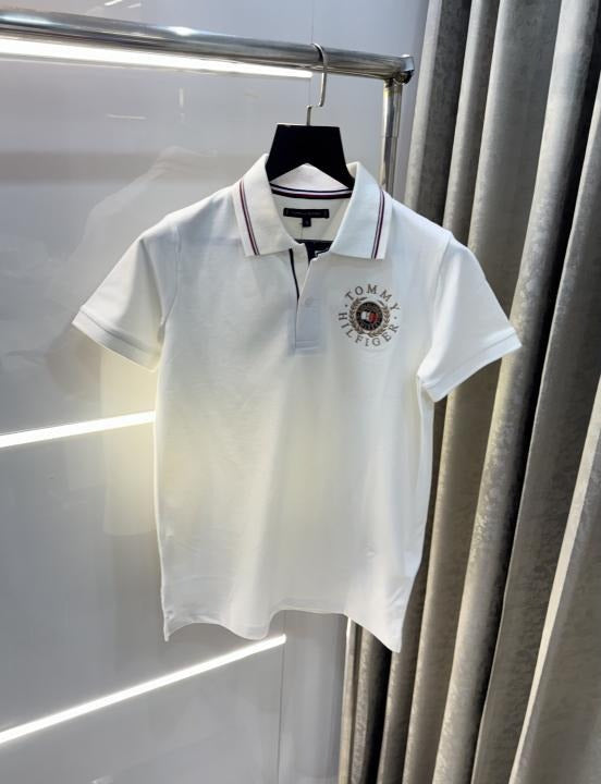 TOMMY HILFIGER WHITE LOGO PREMIUM POLO T-SHIRT Urban Classics Store
