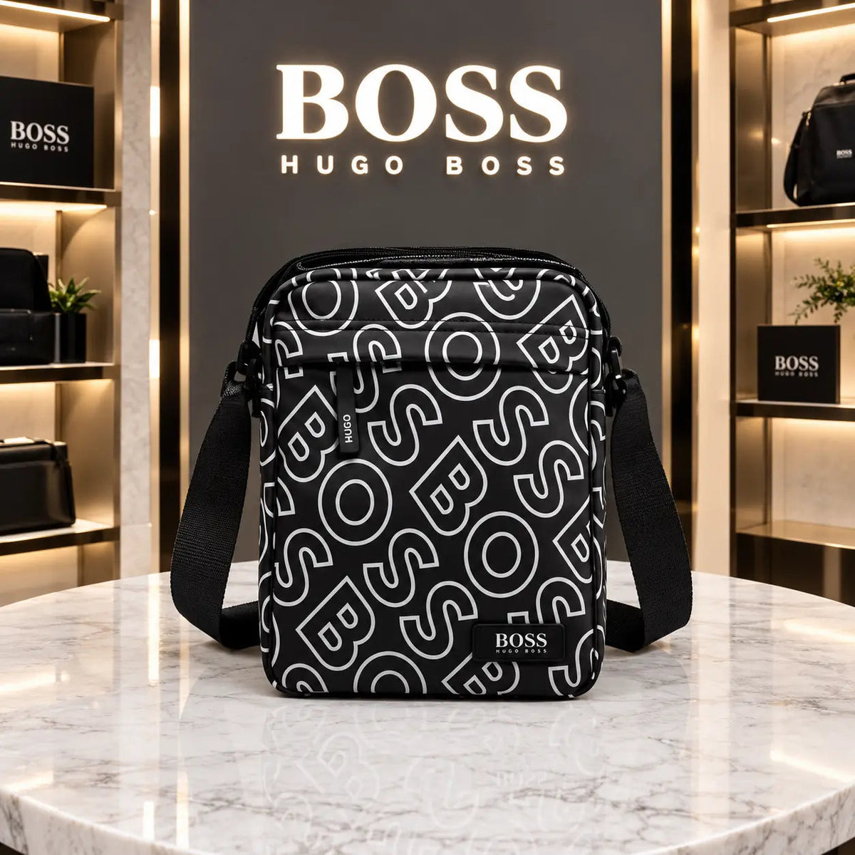 Hugo Bos s Premium Cross Bag Black White b25 Urban Classics Store