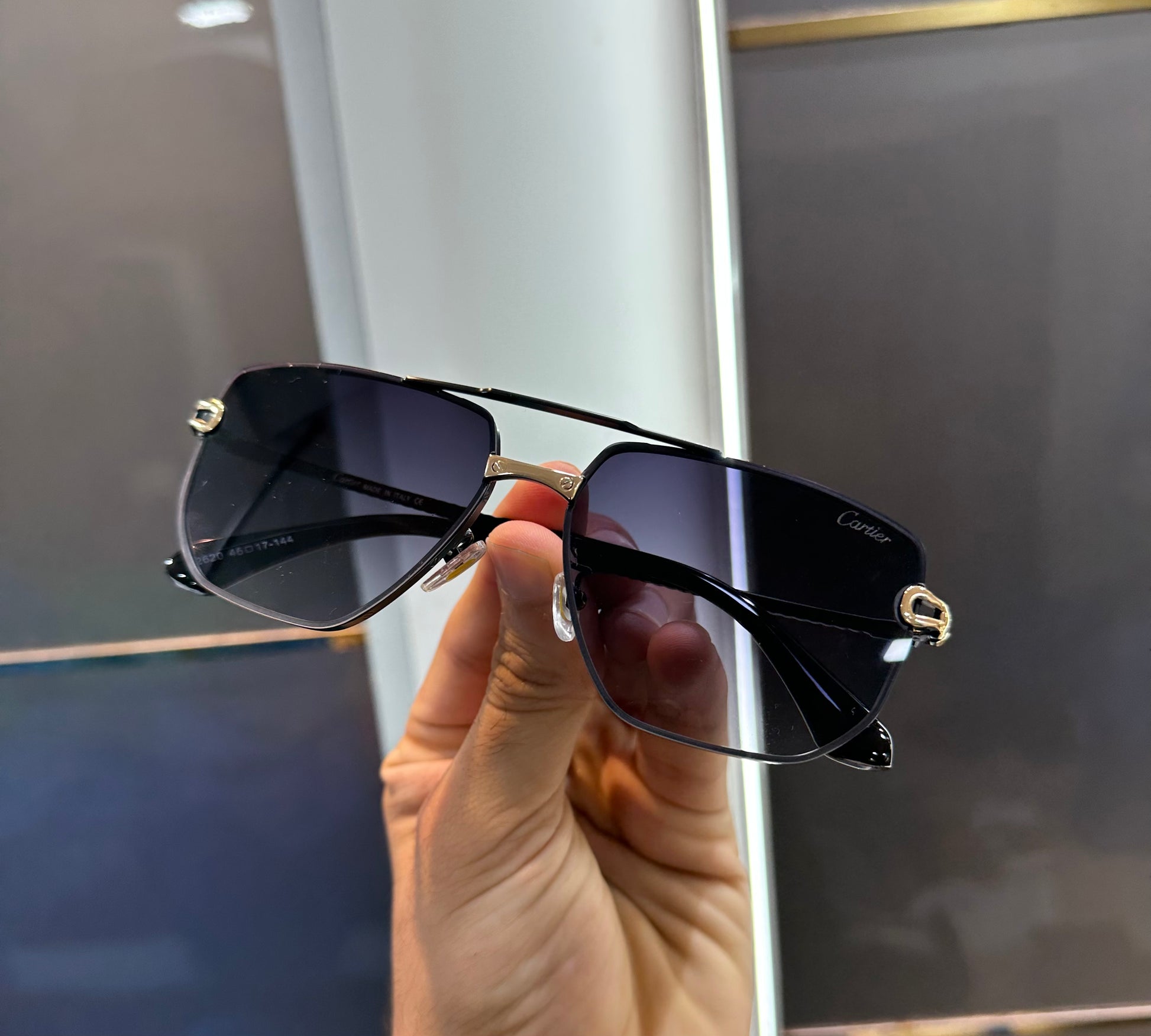 CARTIER PURPLE LENS BLACK FRAME SHADE SUNGLASS WITH OG BOX Urban Classics Store