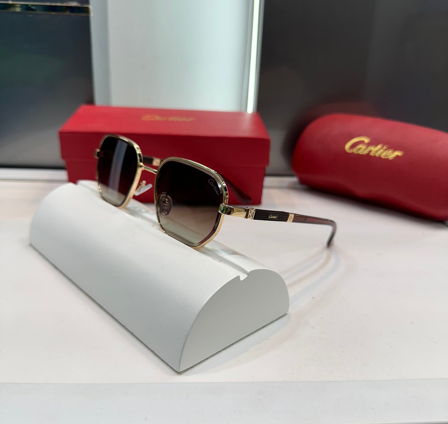 CARTIER SQUARE BROWN SUNGLASSES WITH OG BOX Urban Classics Store