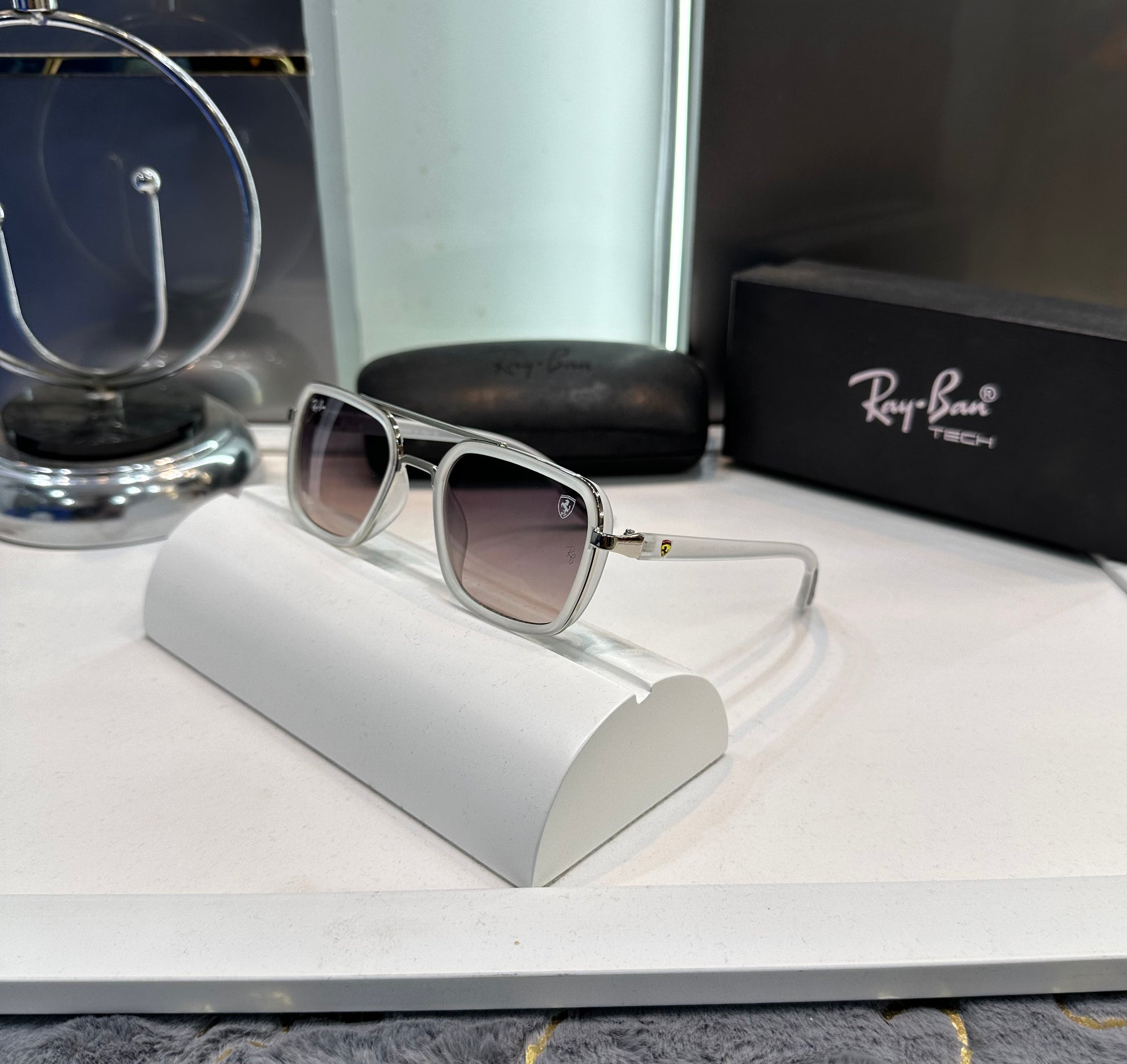 RAY BAN WHITE FRAME FERRARI EDITION SUNGLASS WITH OG  BOX Urban Classics Store