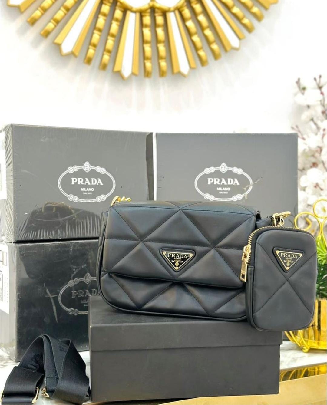 PRADA IMPORTED NAPPA ICONIC POCHETTE BAG WITH OG BOX BLACK COLOUR Urban Classics Store