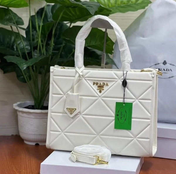 PRADA LEATHER TOTE BAG WITH OG BOX WHITE COLOUR Urban Classics Store