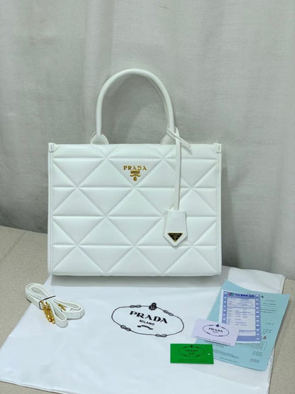 PRADA LEATHER TOTE BAG WITH OG BOX WHITE COLOUR Urban Classics Store