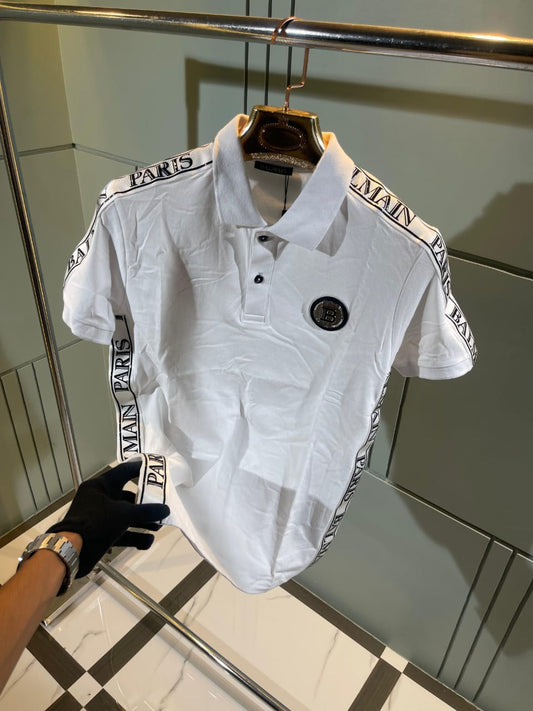 BALMAIN PARIS PREMIUM POLO T SHIRT WHITE Urban Classics Store