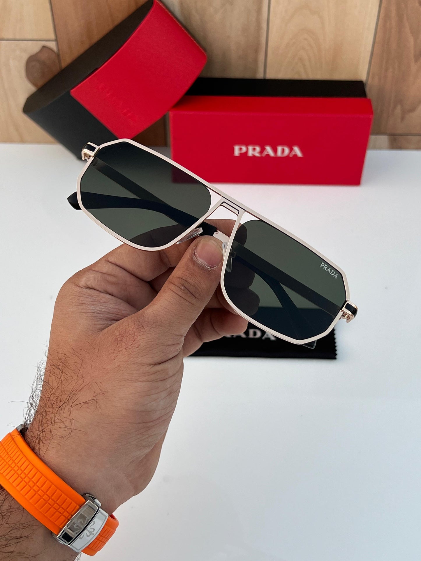 PRADA MILANO PREMIUM SUNGLASS BLACK WITH GOLDEN FRAME WITH OG KIT Urban Classics Store