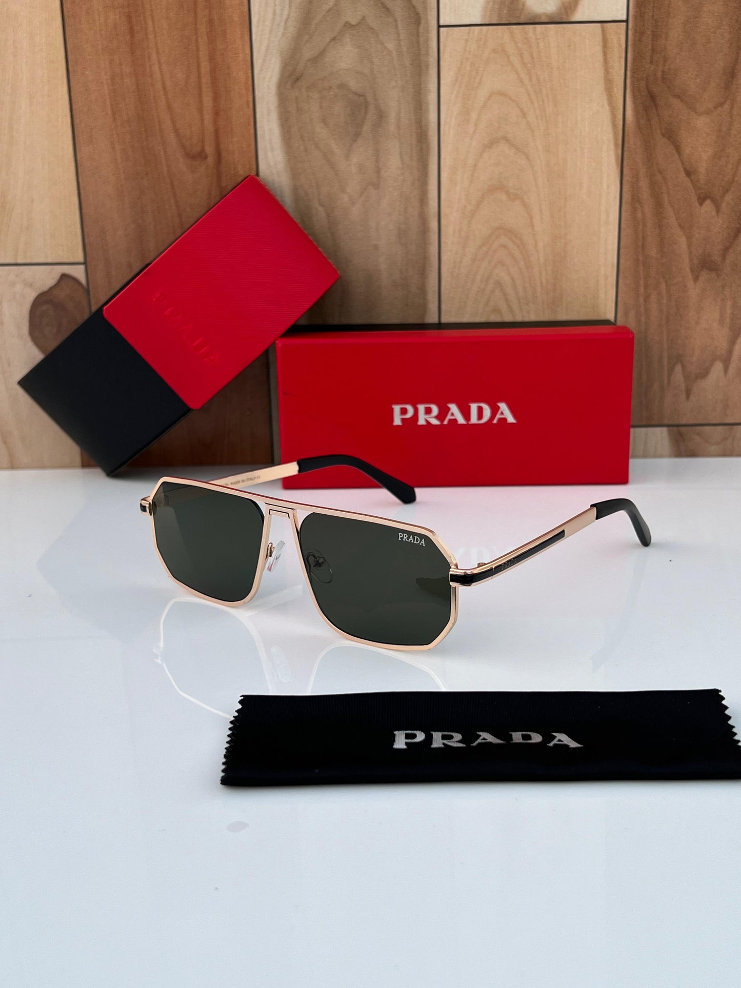 PRADA MILANO PREMIUM SUNGLASS BLACK WITH GOLDEN FRAME WITH OG KIT Urban Classics Store