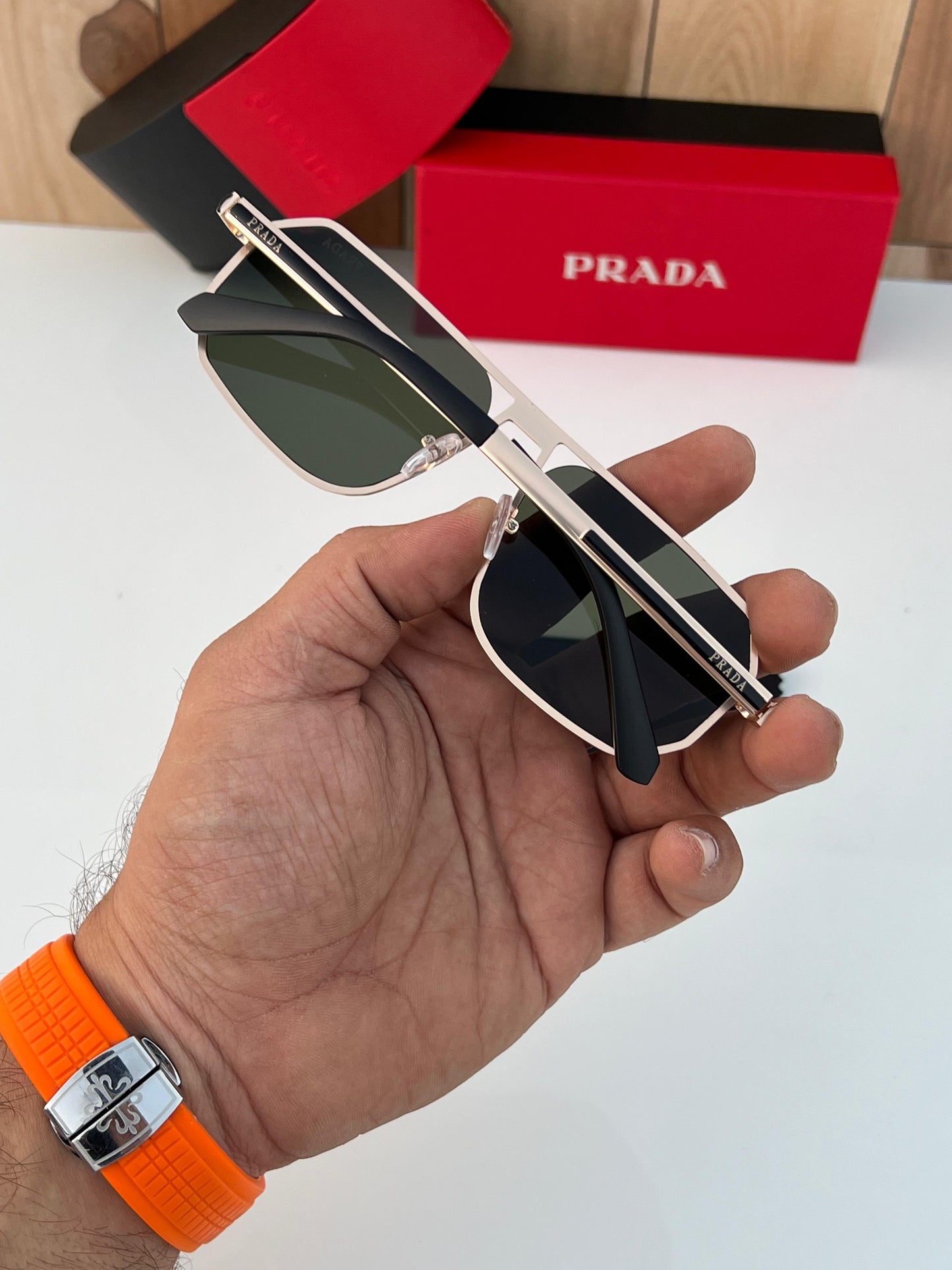 PRADA MILANO PREMIUM SUNGLASS BLACK WITH GOLDEN FRAME WITH OG KIT Urban Classics Store