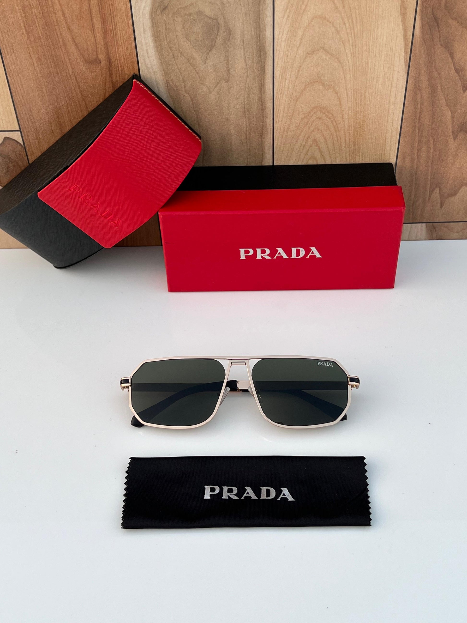 PRADA MILANO PREMIUM SUNGLASS BLACK WITH GOLDEN FRAME WITH OG KIT Urban Classics Store