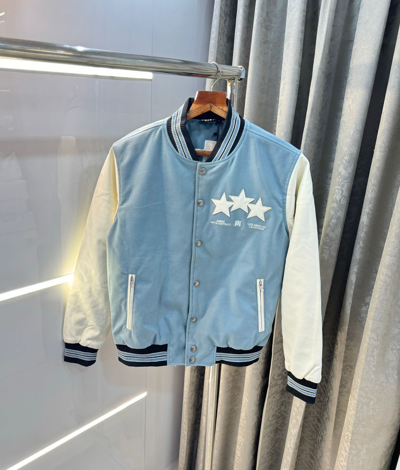 AMIRI IMPORTED SURPLUS VARSITY JACKET STORE AIRTICLE SKY COLOR WITH PREMIUM PACKAGING Urban Classics Store