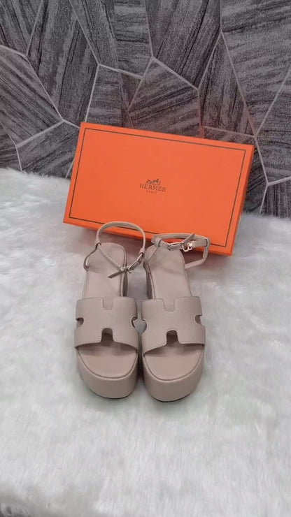 HERMES JAM 30 PLATFORM KHAKHI SANDAL WITH ORIGINAL BOX