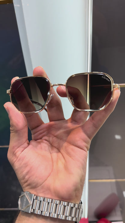 CARTIER SQUARE BROWN SUNGLASSES WITH OG BOX