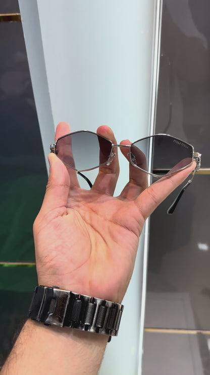 MIU MIU SILVER PREMIUM SUNGLASSES LOGO MONOGRAM WITH OG BOX