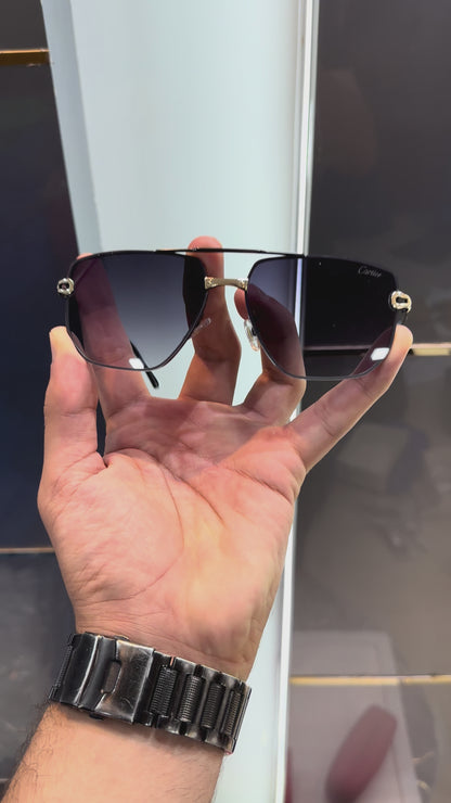 CARTIER PURPLE LENS BLACK FRAME SHADE SUNGLASS WITH OG BOX