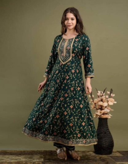 Women Floral Print Anarkali Kurta Set Dropdash