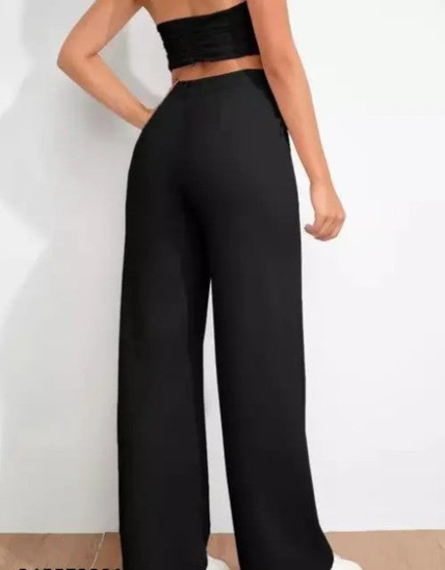 Women’s black trousers| Trousers for women in black colour| Black bell bottom women trousers Dropdash